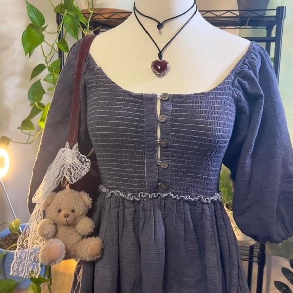 Free People Smocked Babydoll Dress Size Small Cottage Boho‎ Fairy - Picture 3 of 8